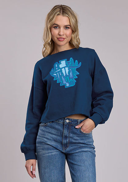 Sweat-shirt féminin en polaire en coton marine uni