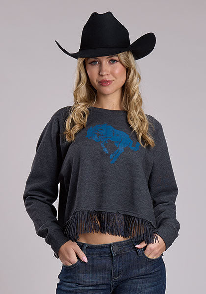 Sweat-shirt pull par-dessus en polaire en coton gris pour femmes