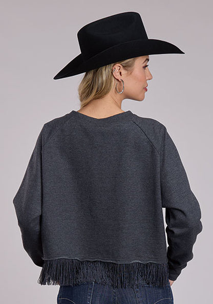 Sweat-shirt pull par-dessus en polaire en coton gris pour femmes