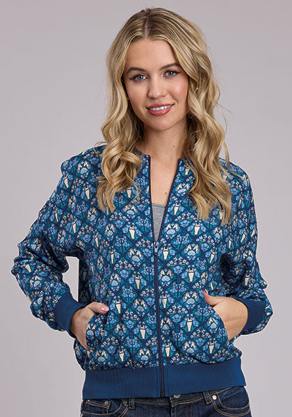 Veste bomber en rayonne imprimée chevaux et fleurs pour femmes