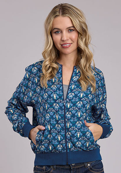 Veste bomber en rayonne imprimée chevaux et fleurs pour femmes