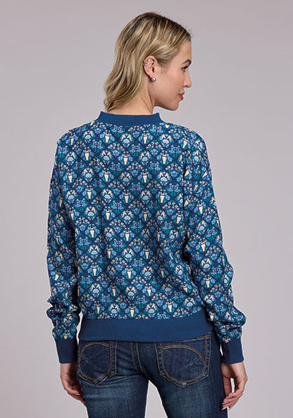 Veste bomber en rayonne imprimée chevaux et fleurs pour femmes