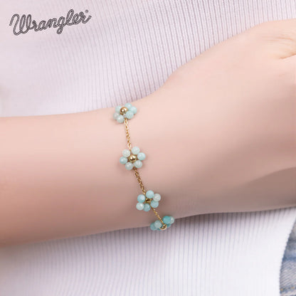 Bracelet Wrangler en or 14 carats maillons marguerite et pierres naturelles  - Vert