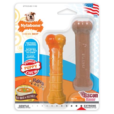 Nylabone pour Chiots Os Durable Bouillon de Boeuf & Légumes / Bacon 2 MCX Régulier