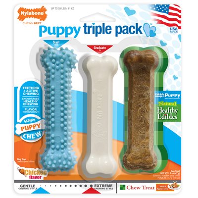 Nylabone pour Chiots Jouets & Gâterie Paquet Triple Bleu Régulier