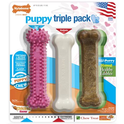 Nylabone pour Chiots Jouets & Gâterie Paquet Triple Rose Régulier