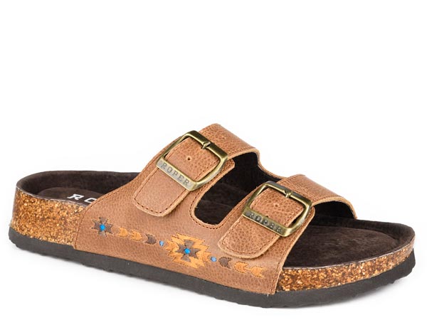 SANDALE POUR FEMMES CUIR HUILÉ BEIGE AVEC COUTURE AZTÈQUE