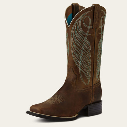 Botte western Round Up à bout carré large brun poudre Femme