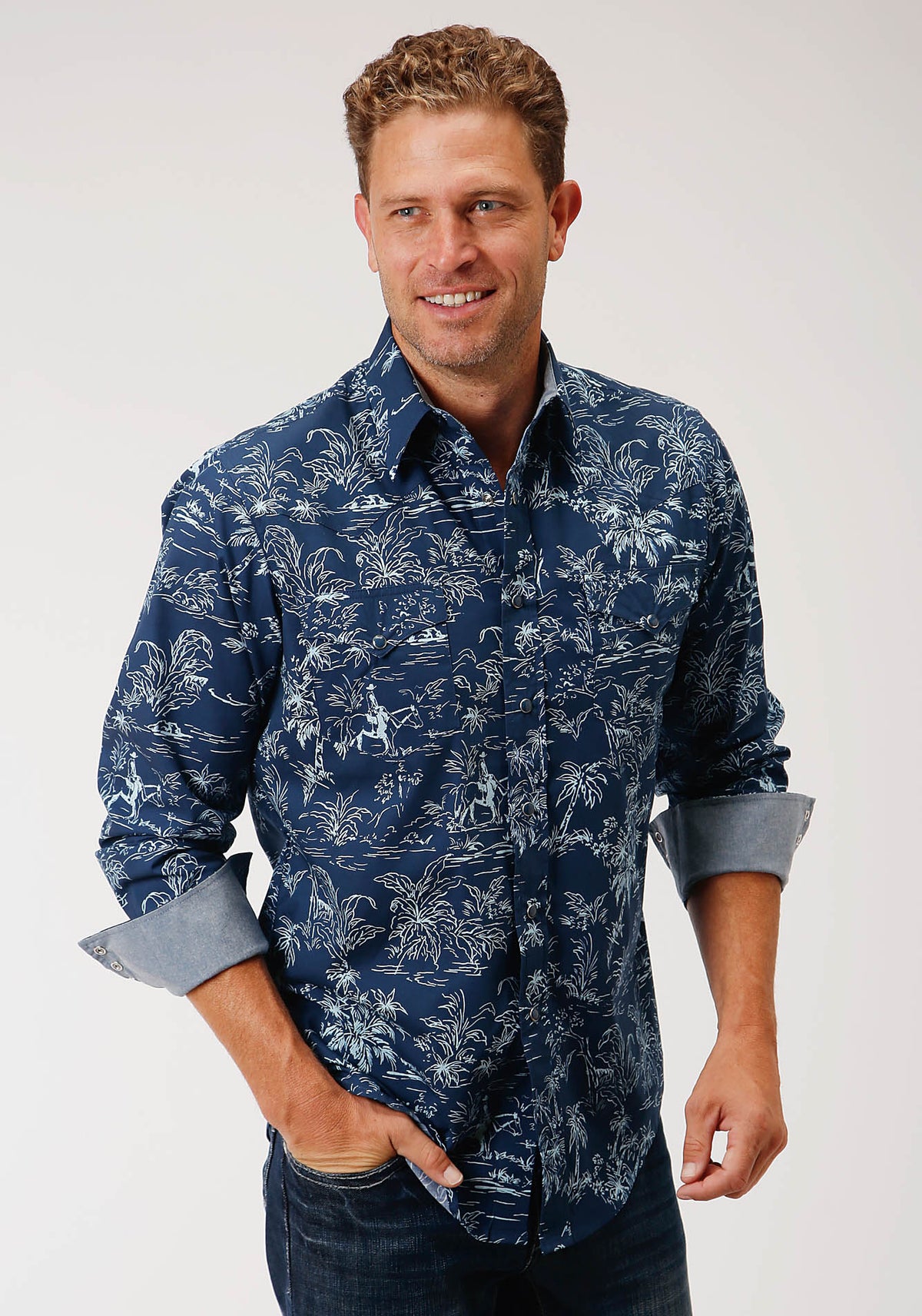 Roper Chemise western homme Tropics imprimée à manches longues avec boutons-pression