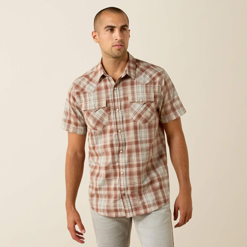 Ariat Chemise ajustée rétro Hilliard à boutons-pression Homme Motif à carreaux brun clair