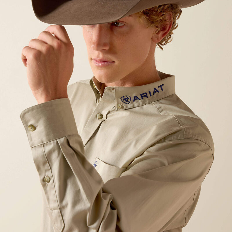 Ariat Chemise classique Team Logo en sergé léger Homme Kaki et marine