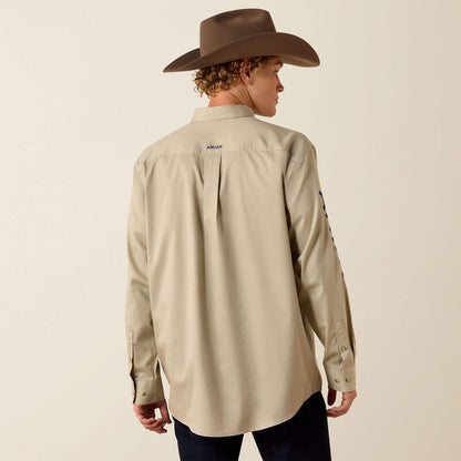 Ariat Chemise classique Team Logo en sergé léger Homme Kaki et marine