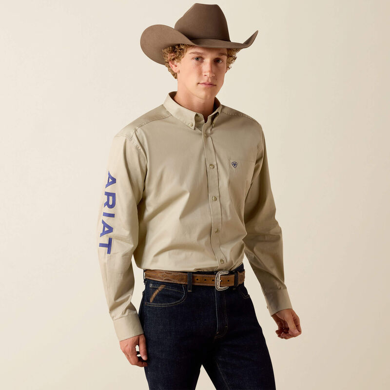 Ariat Chemise classique Team Logo en sergé léger Homme Kaki et marine