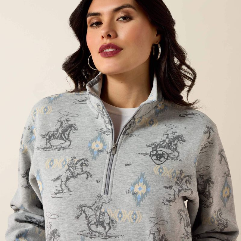 Ariat Chandail à demi‑zip couleur saphir Femme Gris chiné