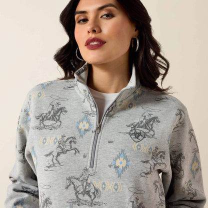 Ariat Chandail à demi‑zip couleur saphir Femme Gris chiné