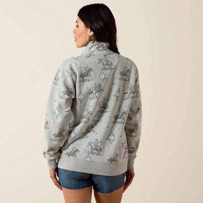 Ariat Chandail à demi‑zip couleur saphir Femme Gris chiné
