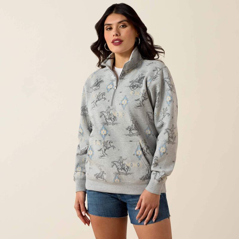 Ariat Chandail à demi‑zip couleur saphir Femme Gris chiné