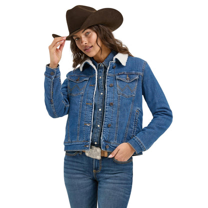 Wrangler Veste en Denim Doublée Sherpa pour Femme