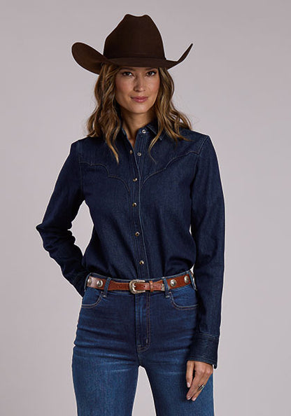 Stetson Chemise western femme en denim de coton foncé