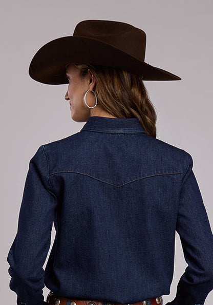 Stetson Chemise western femme en denim de coton foncé