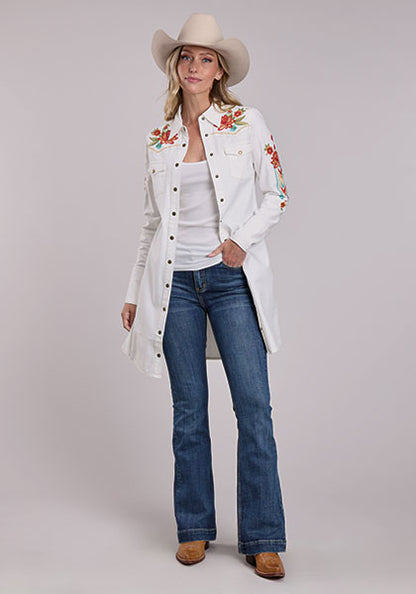 Stetson , Robe-chemise western en jean blanc femme