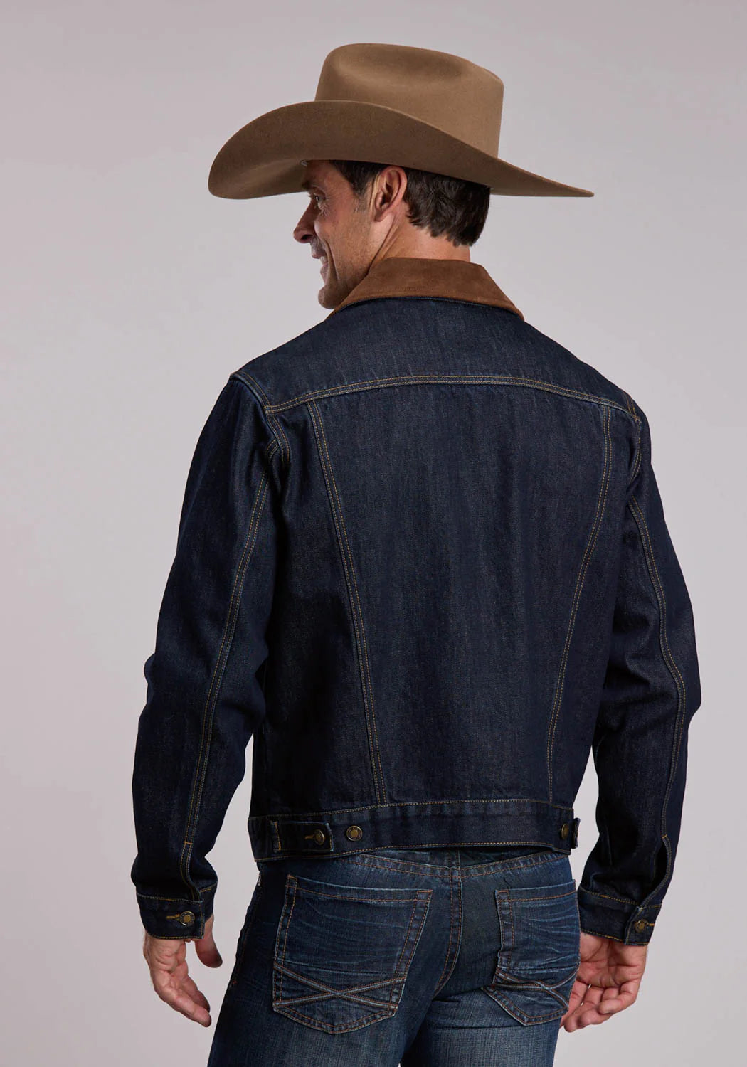 Stetson Veste en jean pour homme, col en daim, 100 % coton bleu