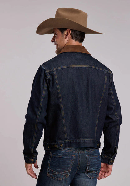 Stetson Veste en jean pour homme, col en daim, 100 % coton bleu
