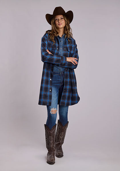 Veste longue en laine à carreaux pour femmes - Stetson