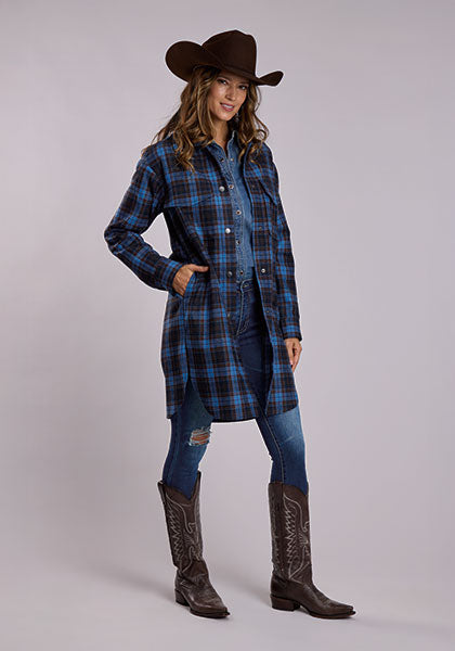 Veste longue en laine à carreaux pour femmes - Stetson