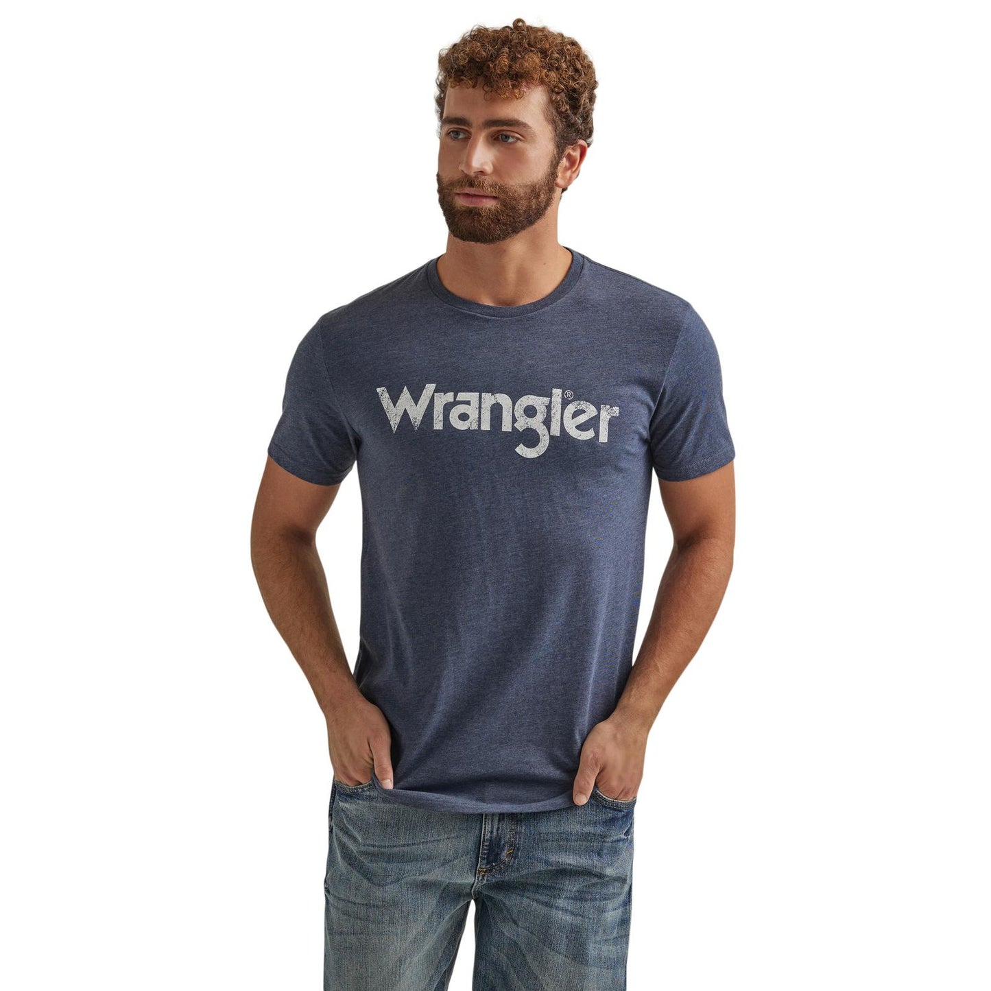 Wrangler Chandail Homme Manche courte Logo Rétro, Bleu