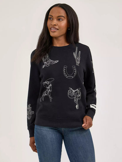 Wrangler Retro Sweat col rond Cowboy Icons pour Femme