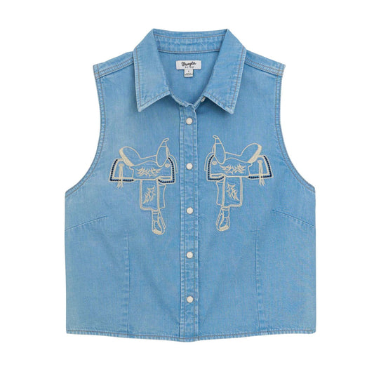 Wrangler Chemise sans manches Retro® Americana pour femme – à pressions – denim clair