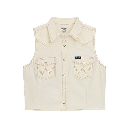 Wrangler Chemise en denim sans manches Retro® Punchy à boutons-pression Femme – Blanche