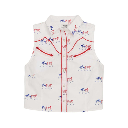 Wrangler Chemise sans manches Retro® Americana à boutons-pression Femme – Blanche