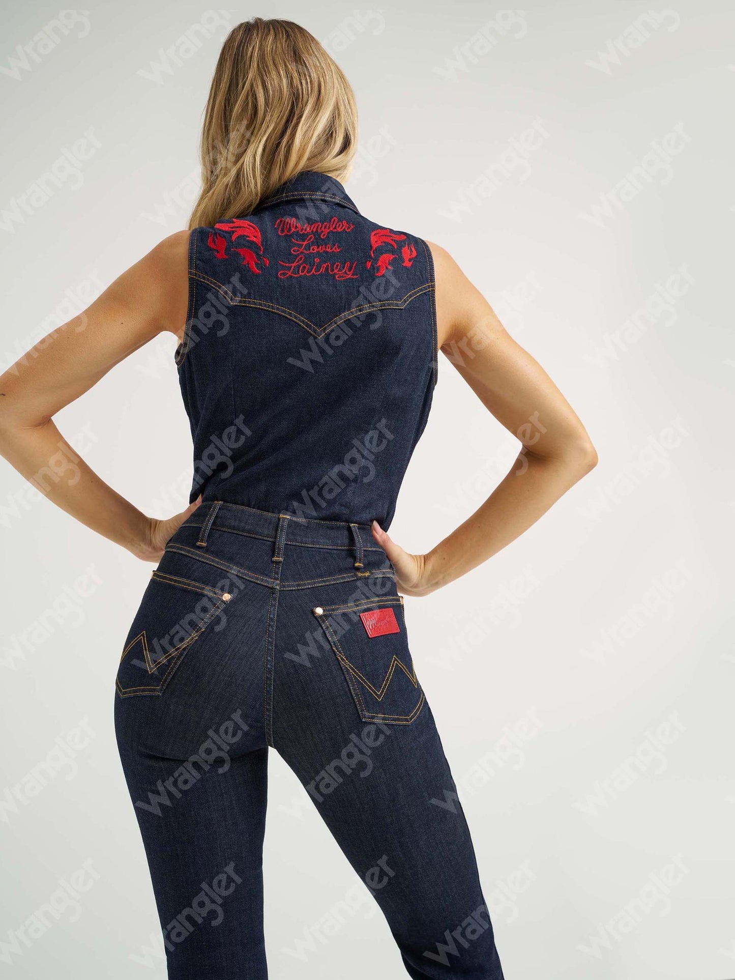 Chemise western en jean brodée Wrangler® X Lainey Wilson - Denim foncé