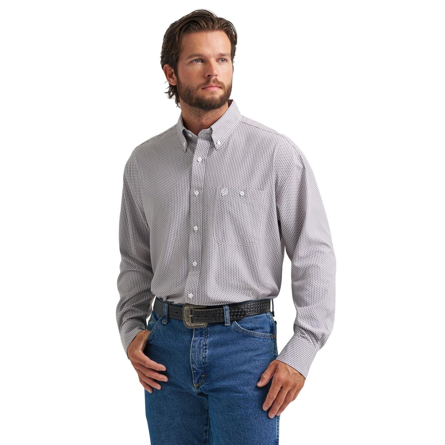 Wrangler® George Strait Collection Performance Chemise à manches longues à une poche - Coupe décontractée - Bleu