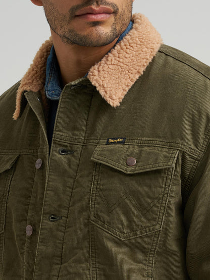 Wrangler Veste en velours côtelé  - Doublée de sherpas - Olive