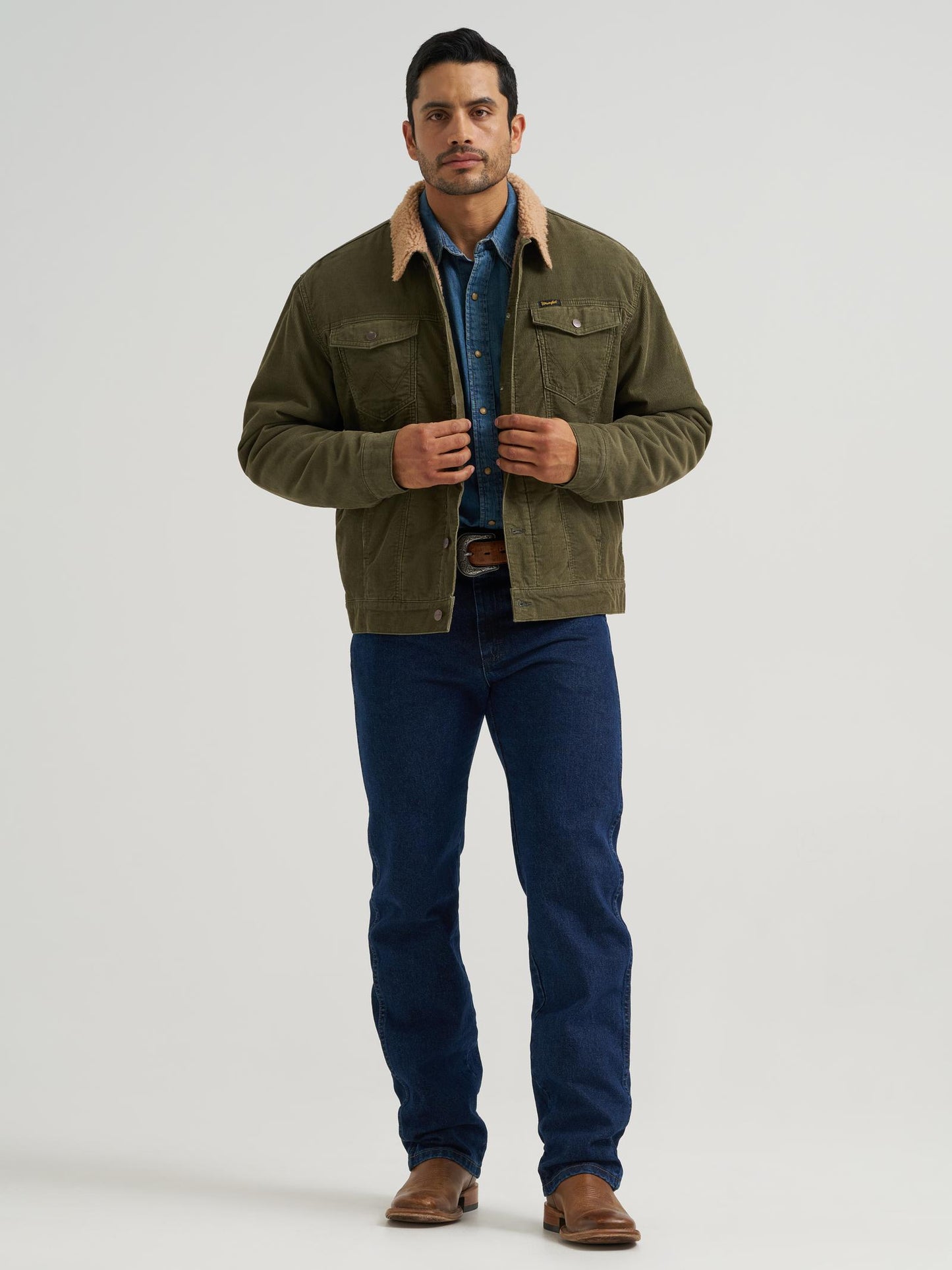 Wrangler Veste en velours côtelé  - Doublée de sherpas - Olive