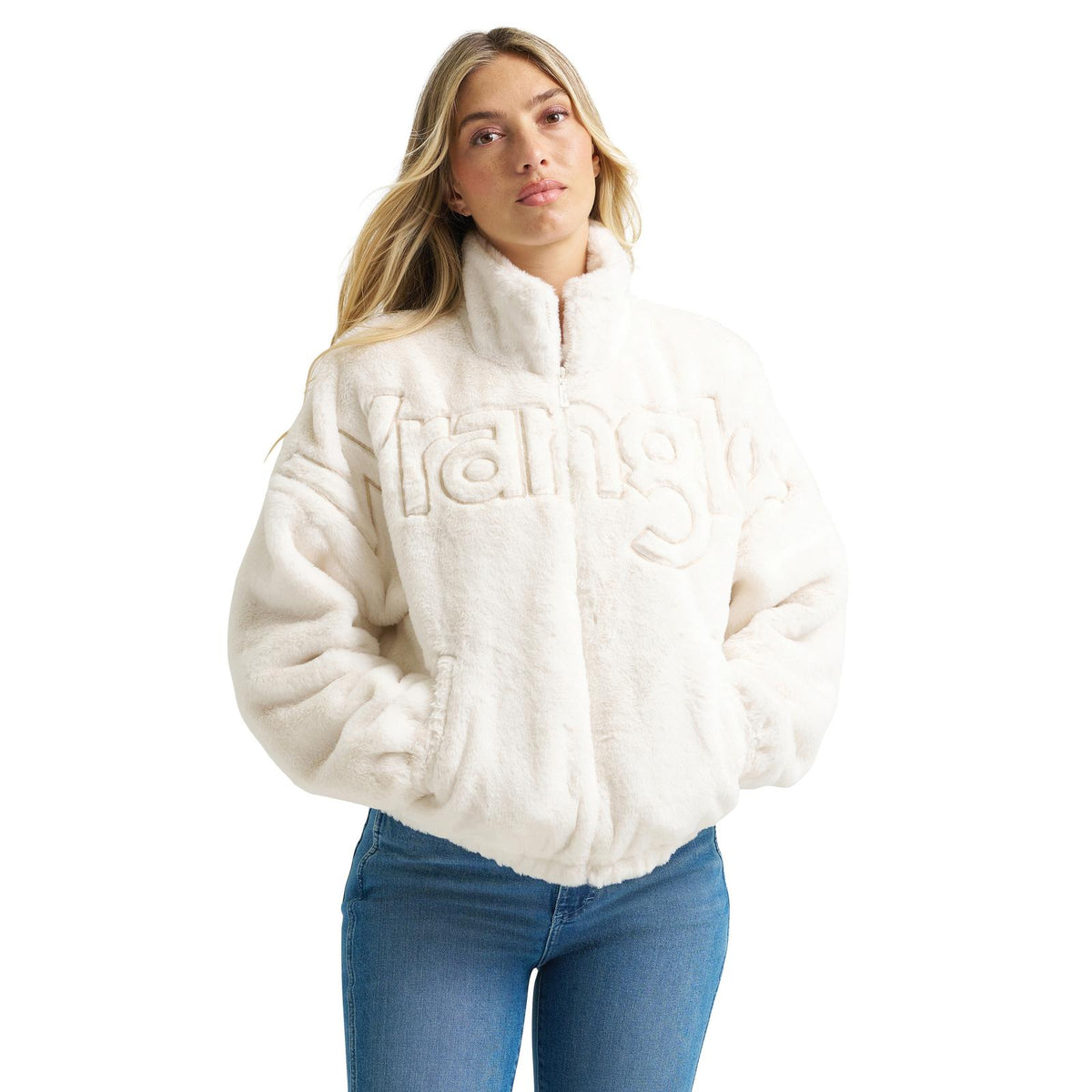 Wrangler® Veste en fausse fourrure avec logo rétro - Blanc - Femme