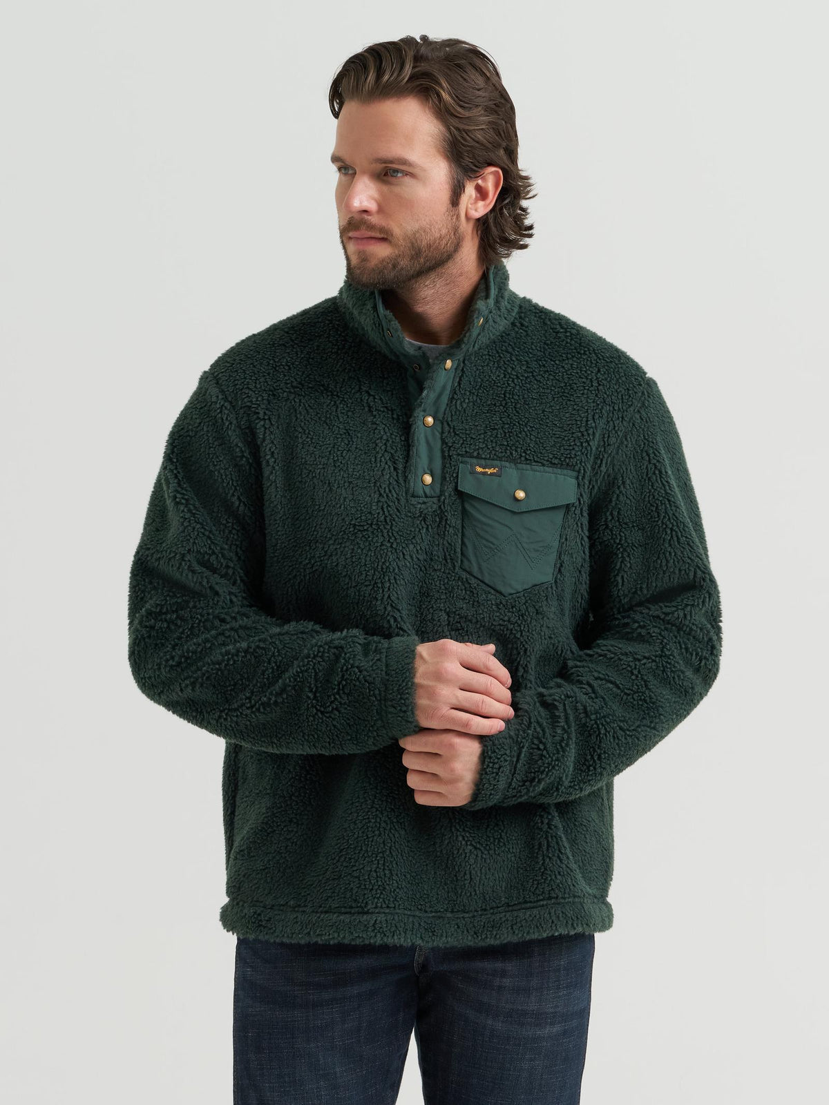 Wrangler® Hay Away Sherpa mixte 1/4 Pull à pression - Épicéa le plus foncé - Homme