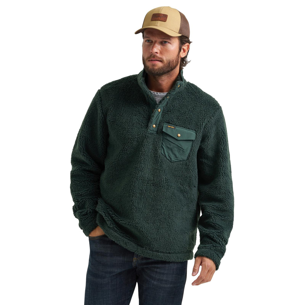 Wrangler® Hay Away Sherpa mixte 1/4 Pull à pression - Épicéa le plus foncé - Homme