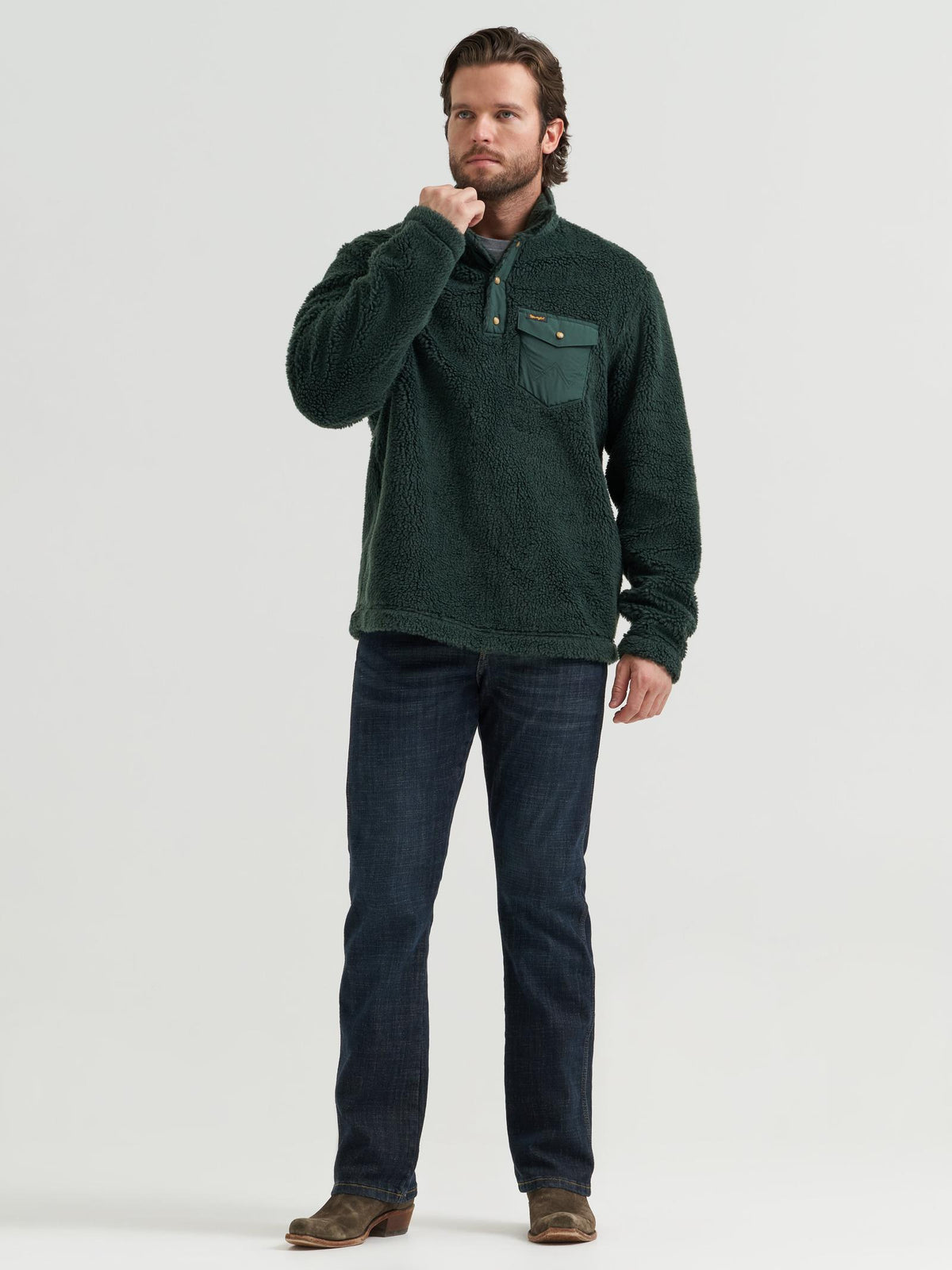 Wrangler® Hay Away Sherpa mixte 1/4 Pull à pression - Épicéa le plus foncé - Homme
