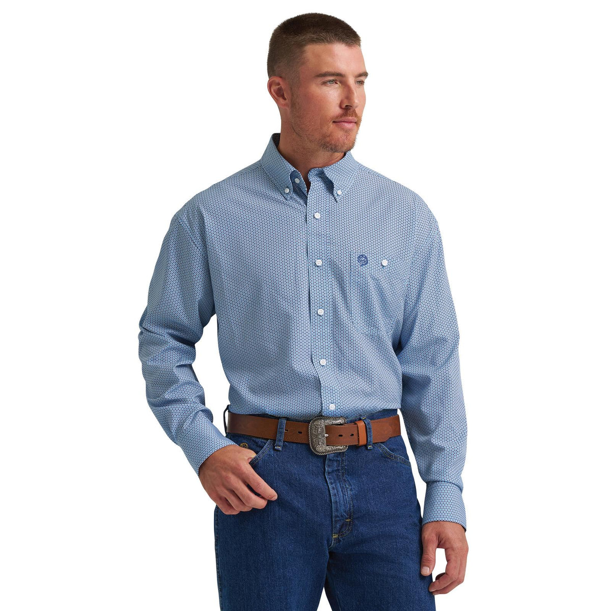 Wrangler® George Strait Collection One Pocket Long Sleeve Shirt - - Easy Care - Blue