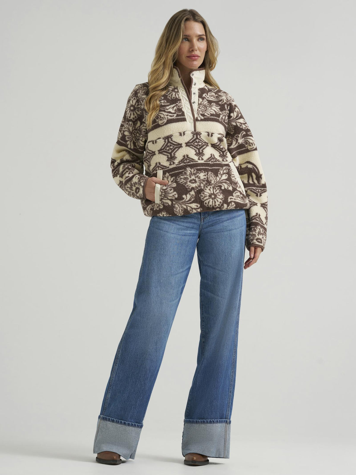 Pull Wrangler Retro® Americana Sherpa à boutons-pression - Crème