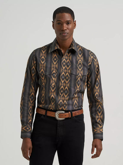 Wrangler Chemise western à manches longues pour hommes à boutons pression