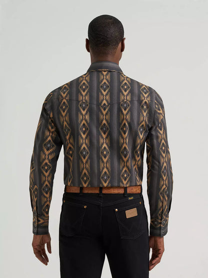 Wrangler Chemise western à manches longues pour hommes à boutons pression
