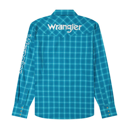 Wrangler® Long Sleeve Logo Shirt - Classic Fit - Snaps - Aqua Homme
