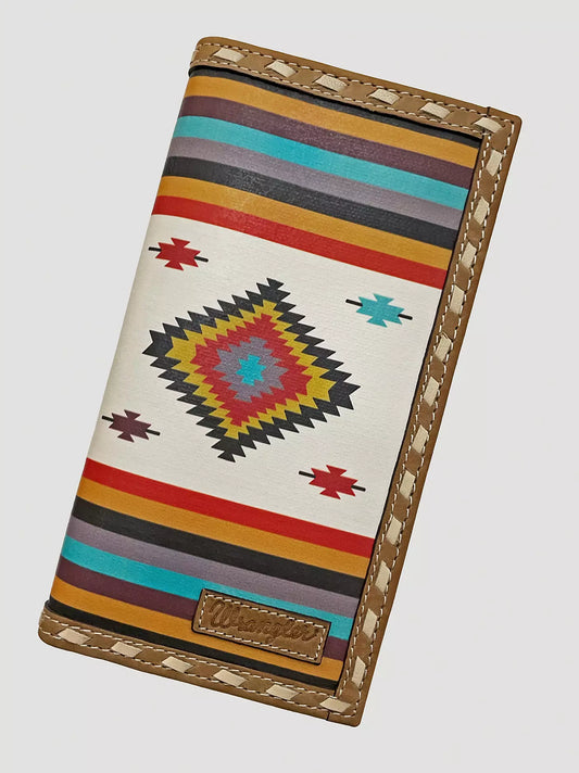 Wrangler Portefeuille chéquier en toile imprimée Southwest avec bordures en cuir