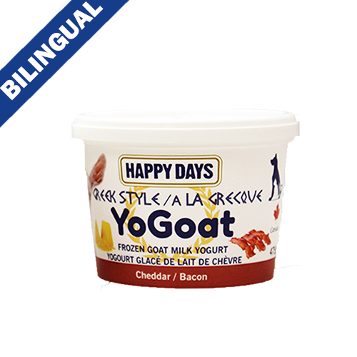 HAPPY DAYS YoGoat – Yogourt glacé au lait de chèvre style grec, cheddar/bacon, 110 ml