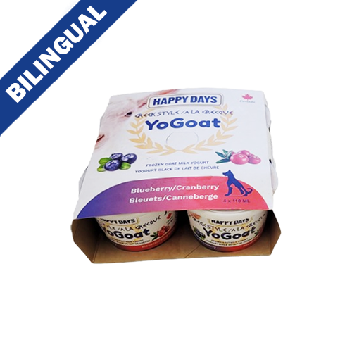 HAPPY DAYS YoGoat – Yogourt glacé au lait de chèvre style grec, bleuet/canneberge, 4 x 110 ml